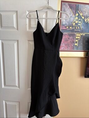 Xscape Black Spaghetti-Strap Midi Dress with Ruffle Wrap Skirt